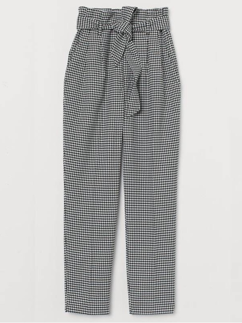Paperbag Waist Houndstooth Ankle Cropped Trousers - Black & White - Picture 2 of 7